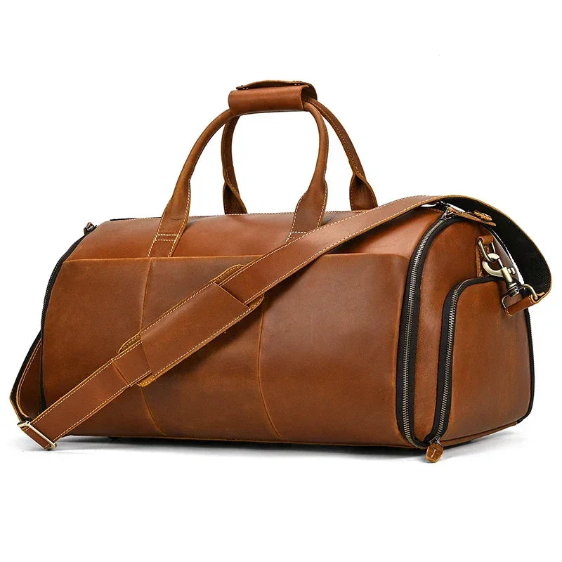 Men’s Leather Garment Duffle Bag – Full-Open Suit & Shoe Travel Bag