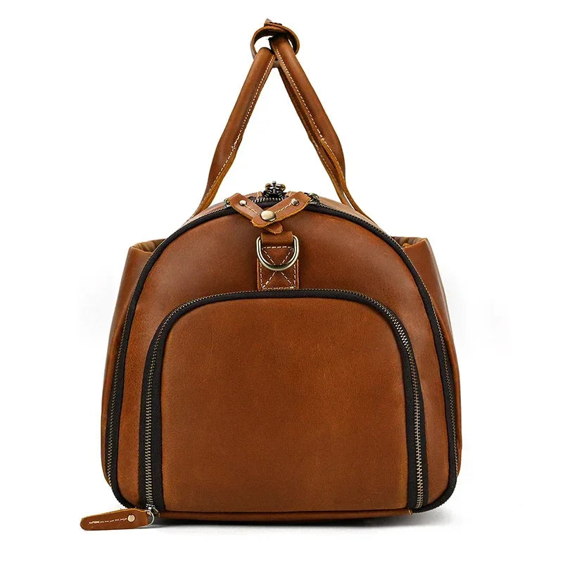 Men’s Leather Garment Duffle Bag – Full-Open Suit & Shoe Travel Bag