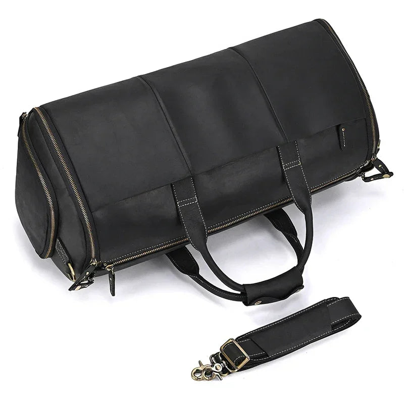 Men’s Leather Garment Duffle Bag – Full-Open Suit & Shoe Travel Bag