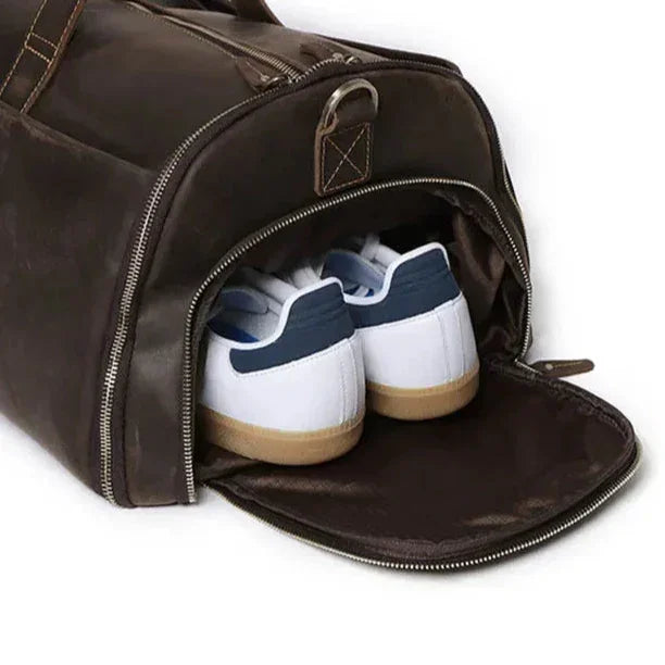 Men’s Leather Garment Duffle Bag – Full-Open Suit & Shoe Travel Bag