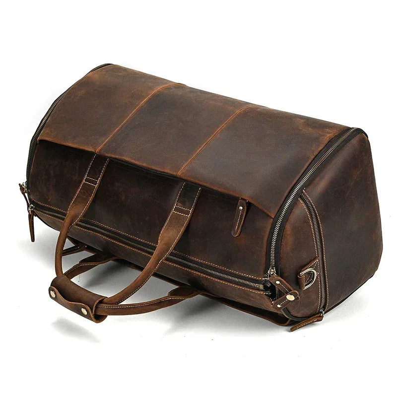 Men’s Leather Garment Duffle Bag – Full-Open Suit & Shoe Travel Bag