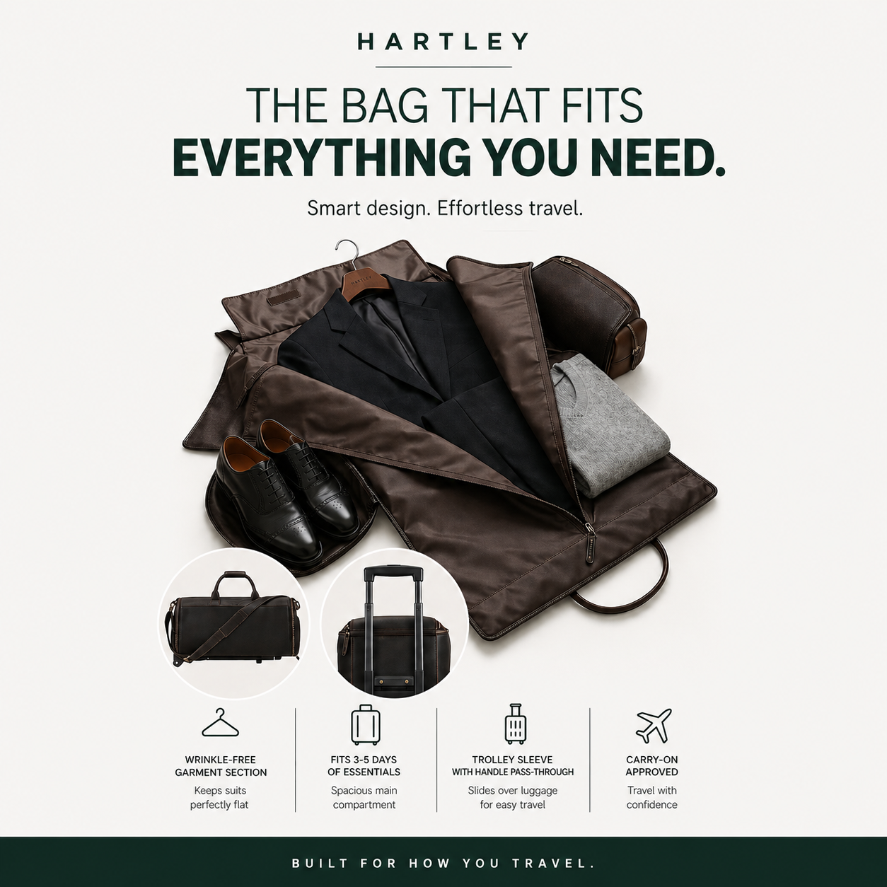 Men’s Leather Rolling Duffle Bag – Wheeled Weekender Travel Bag