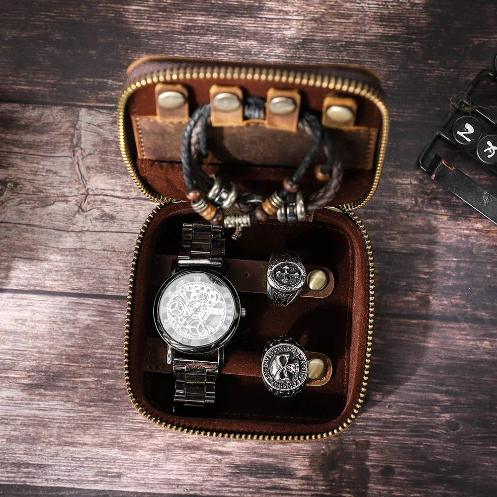 Men’s Leather Jewelry Box - Watch & Cufflink Case