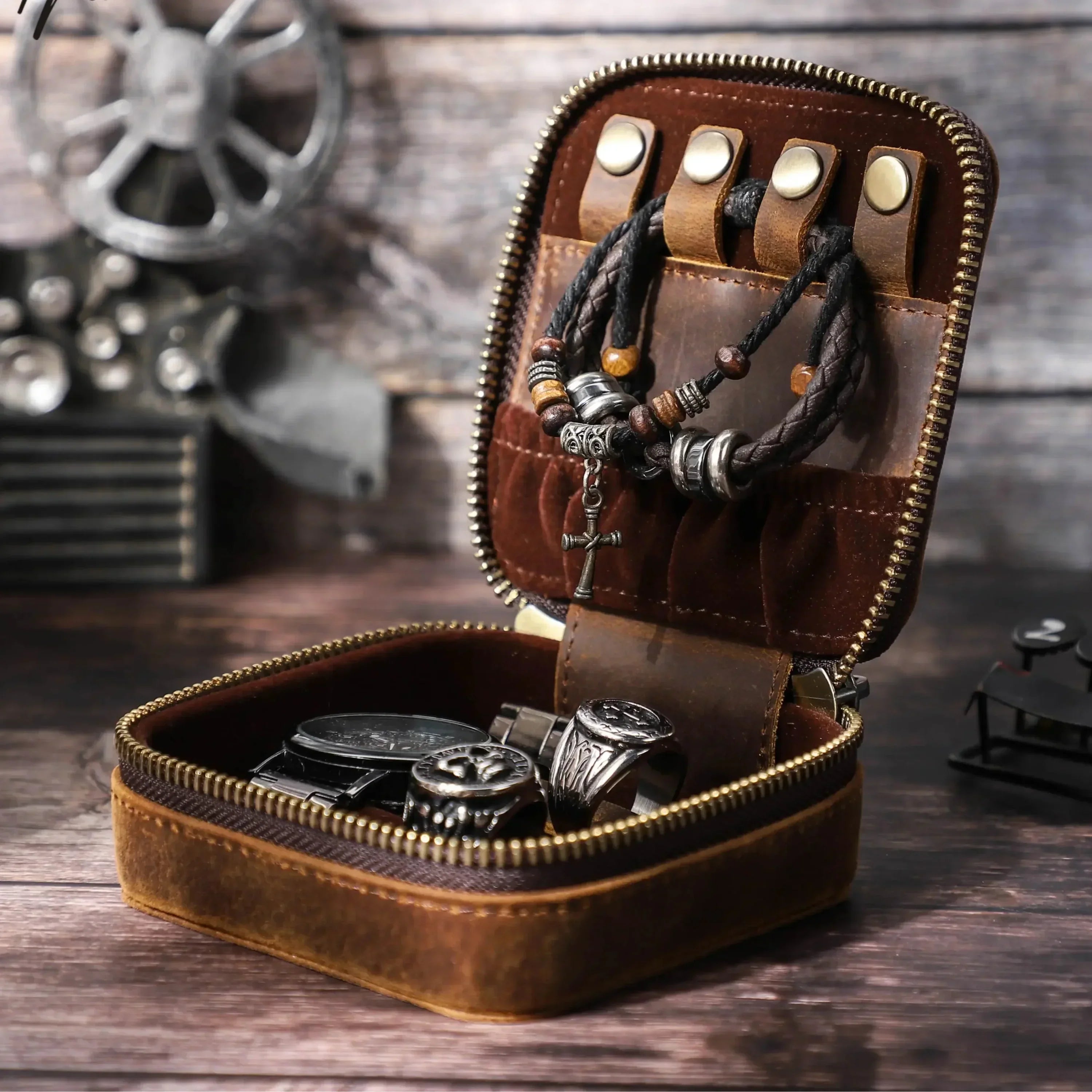 Men’s Leather Jewelry Box - Watch & Cufflink Case