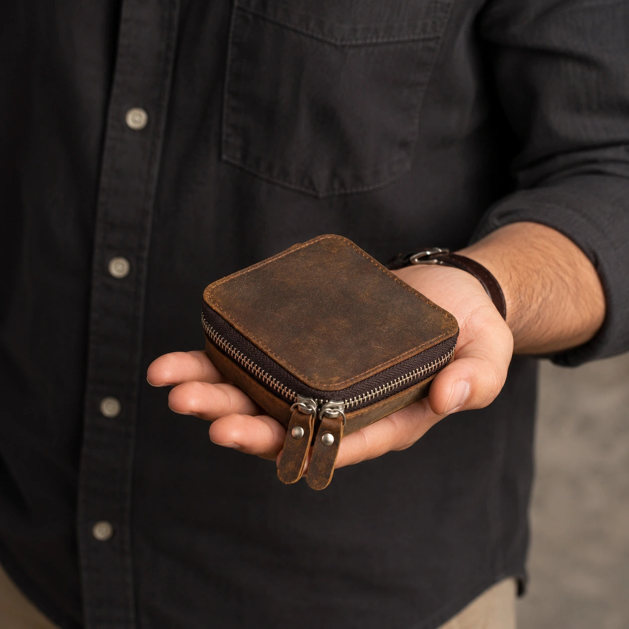Men’s Leather Jewelry Box - Watch & Cufflink Case
