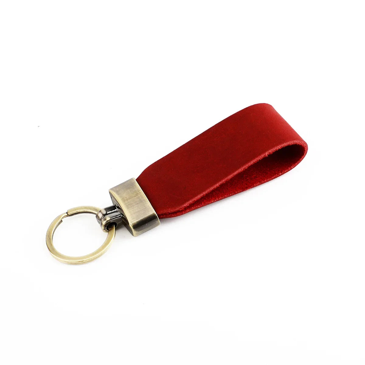 Men’s Leather Key Fob Holder - Swivel Clip Wristlet - Red
