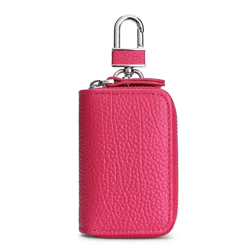 Men’s Leather Key Holder - Double Zip Pouch with Belt Clip