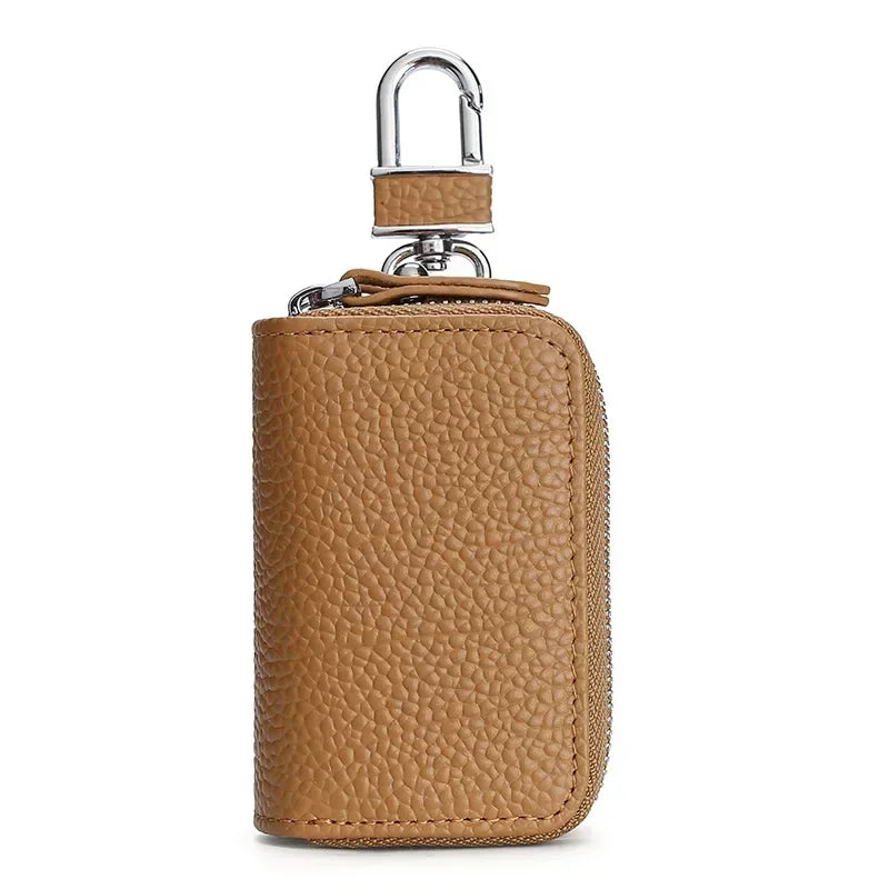Men’s Leather Key Holder - Double Zip Pouch with Belt Clip - Brown