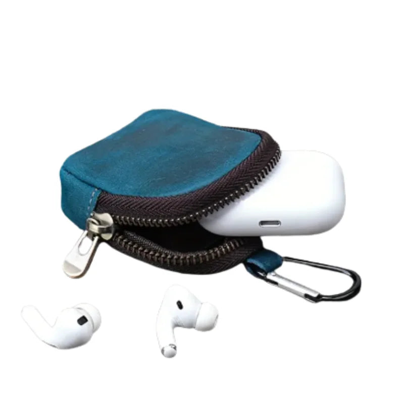 Men’s Leather Key Holder - Zip Coin Pouch with Carabiner