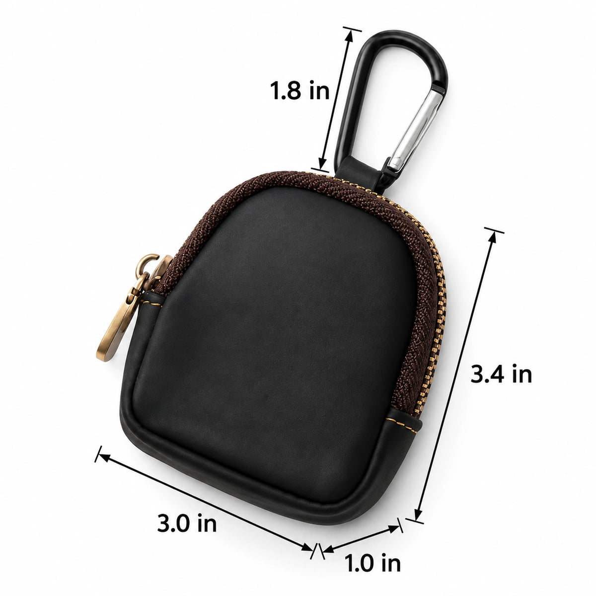 Men’s Leather Key Holder - Zip Coin Pouch with Carabiner