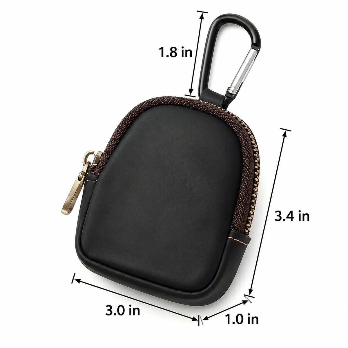 Men’s Leather Key Holder - Zip Coin Pouch with Carabiner