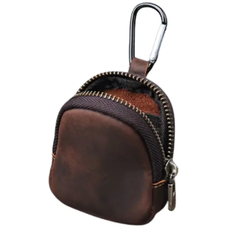 Men’s Leather Key Holder - Zip Coin Pouch with Carabiner