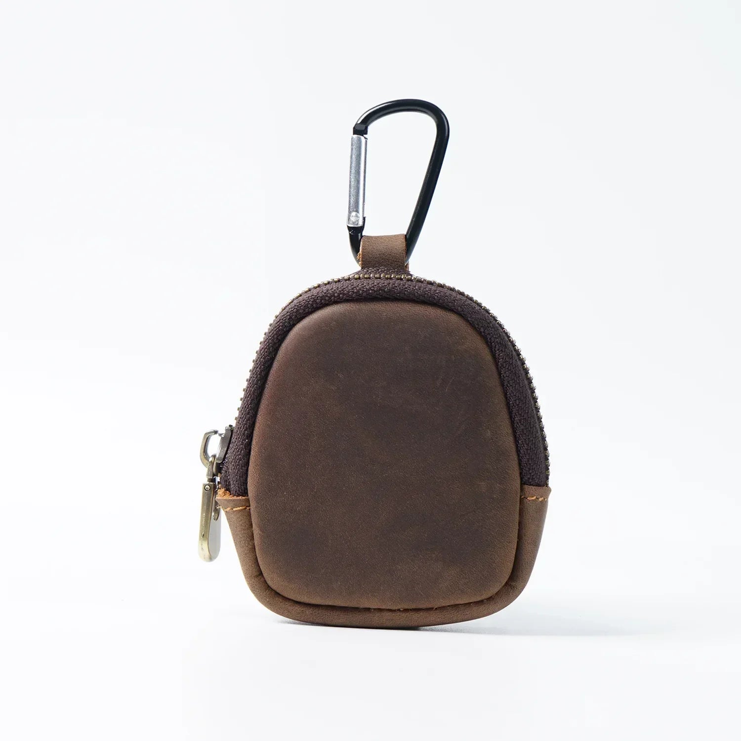Men’s Leather Key Holder - Zip Coin Pouch with Carabiner - Dark Brown