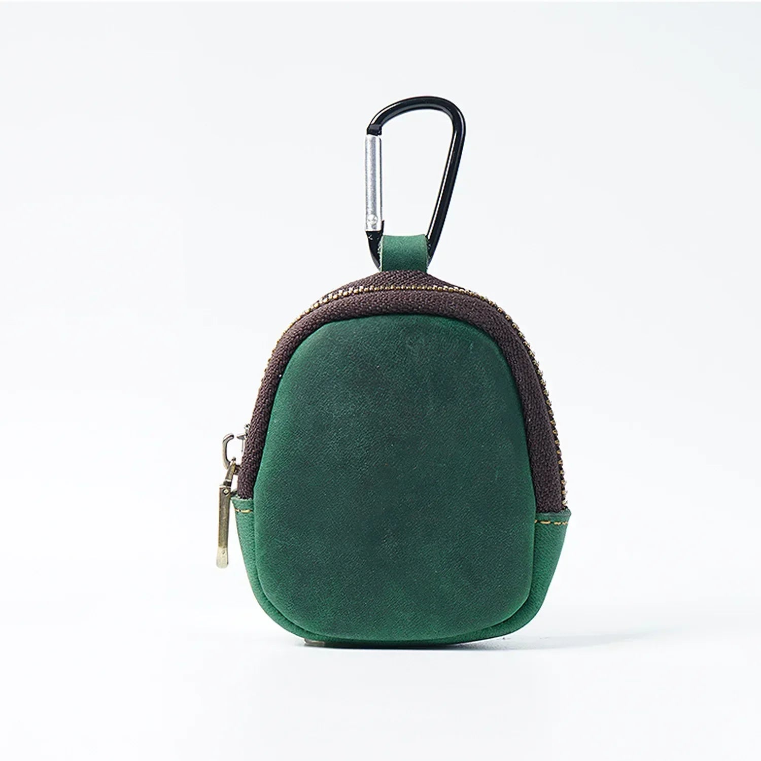 Men’s Leather Key Holder - Zip Coin Pouch with Carabiner - Forest Green