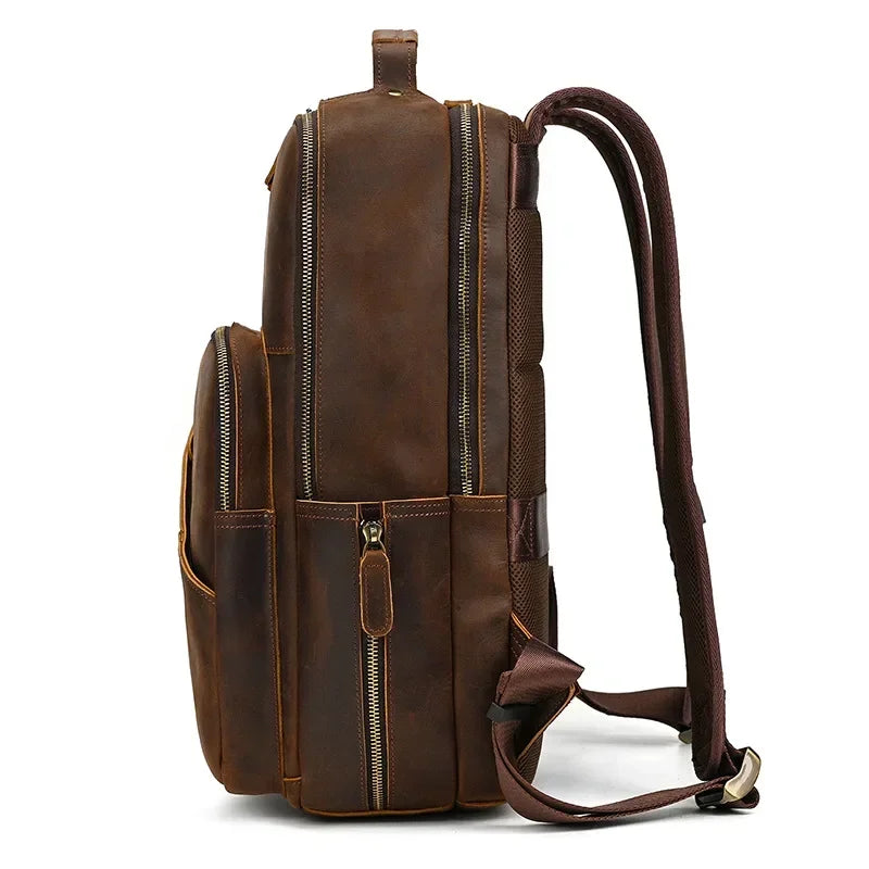 Men’s Leather Laptop Backpack – Large Capacity Work & Travel Bag