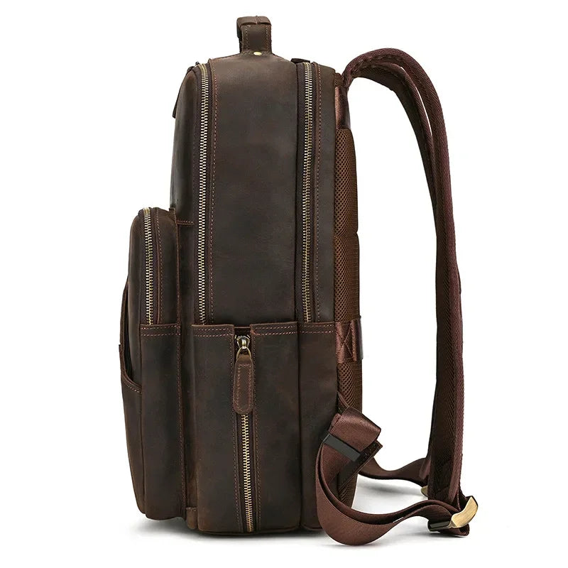 Men’s Leather Laptop Backpack – Large Capacity Work & Travel Bag