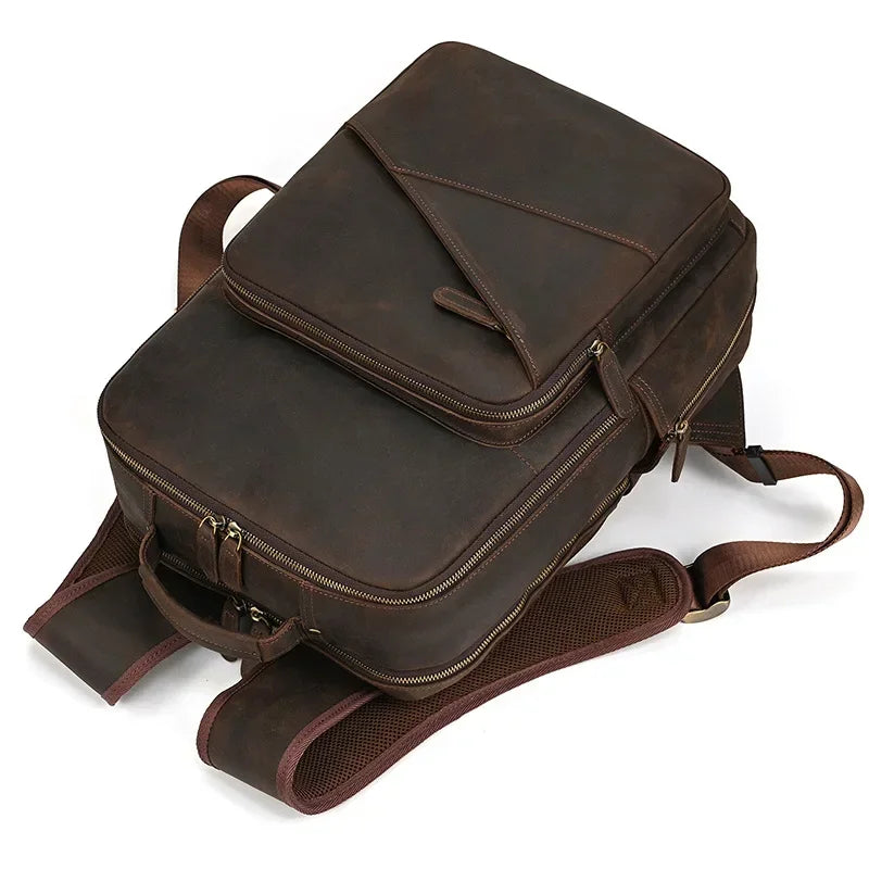 Men’s Leather Laptop Backpack – Large Capacity Work & Travel Bag