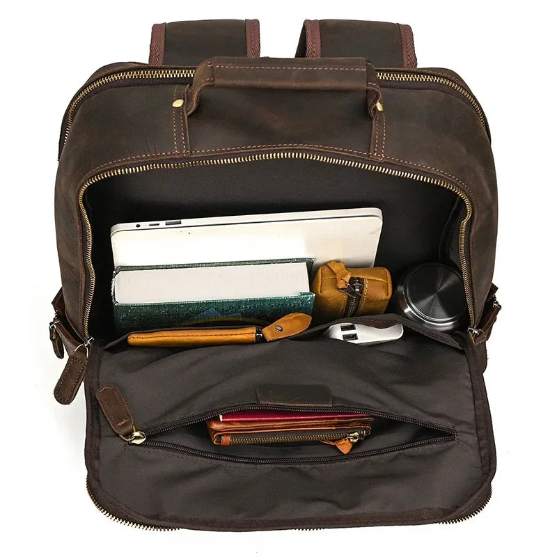 Men’s Leather Laptop Backpack – Large Capacity Work & Travel Bag