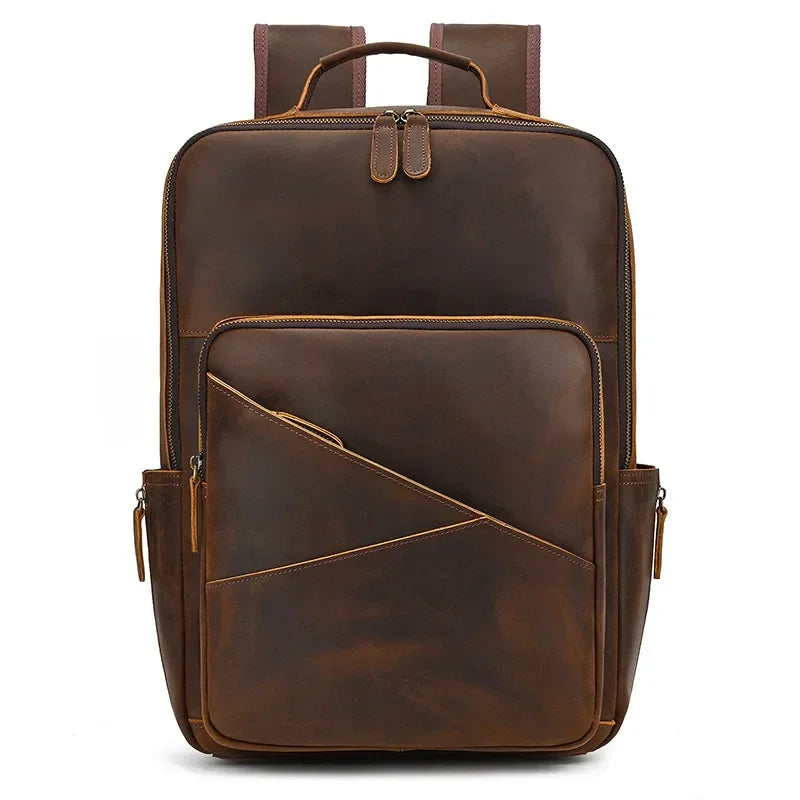 Men’s Leather Laptop Backpack – Large Capacity Work & Travel Bag