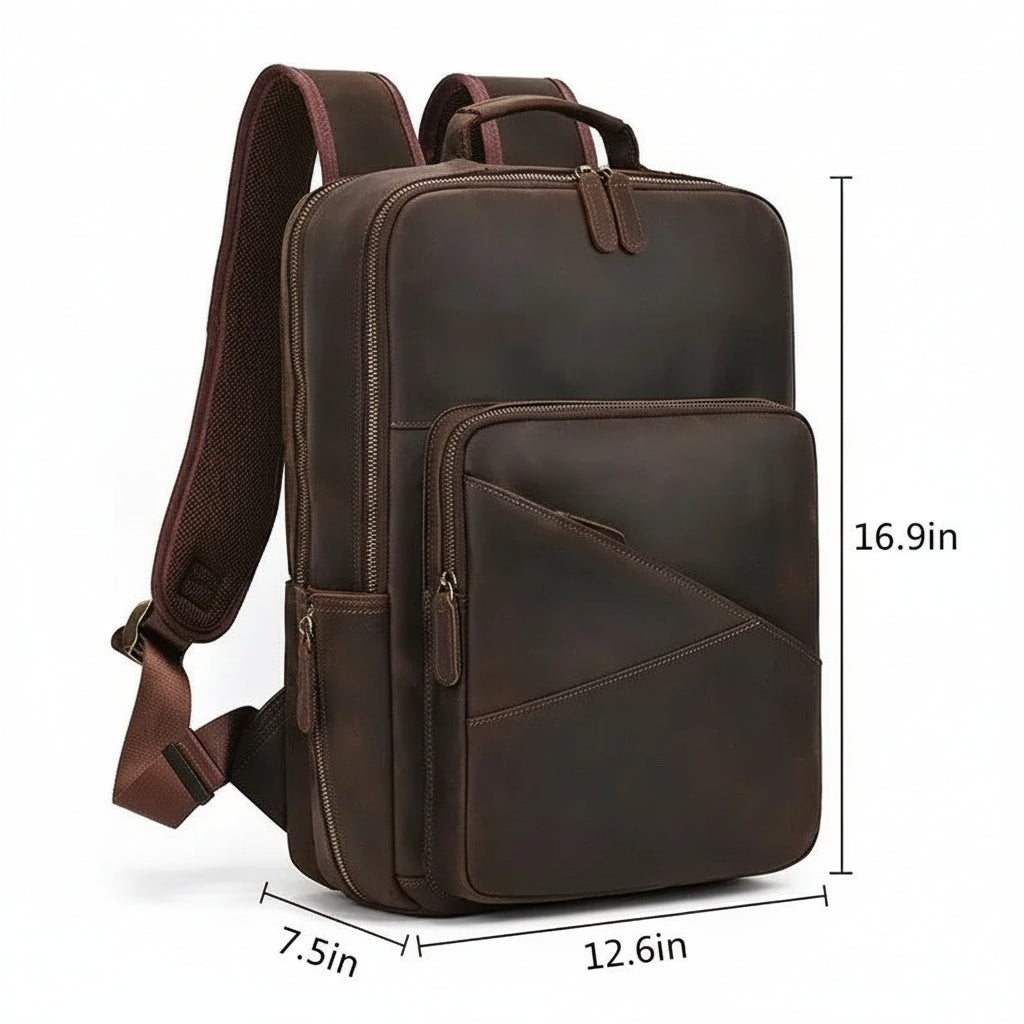 Men’s Leather Laptop Backpack – Large Capacity Work & Travel Bag