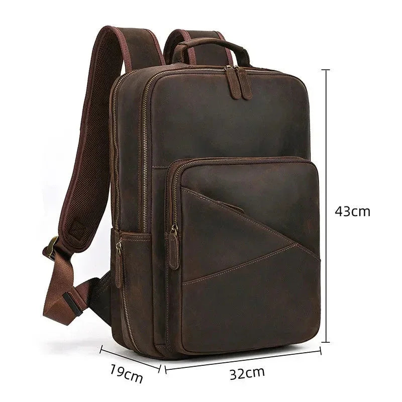 Men’s Leather Laptop Backpack – Large Capacity Work & Travel Bag