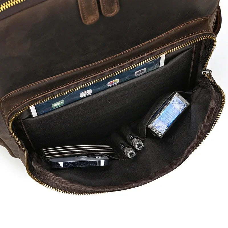 Men’s Leather Laptop Backpack – Large Capacity Work & Travel Bag