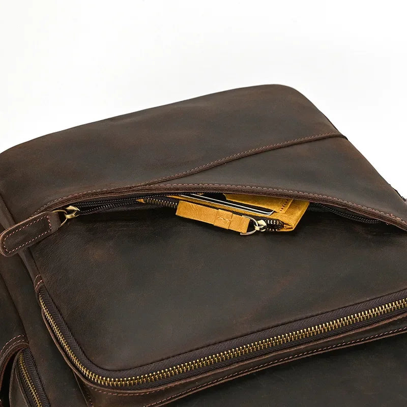 Men’s Leather Laptop Backpack – Large Capacity Work & Travel Bag