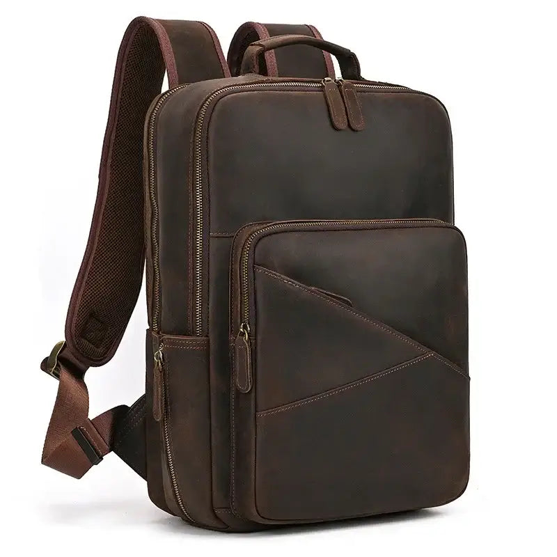 Men’s Leather Laptop Backpack – Large Capacity Work & Travel Bag