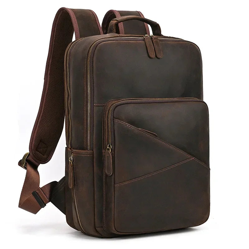 Men’s Leather Laptop Backpack – Large Capacity Work & Travel Bag