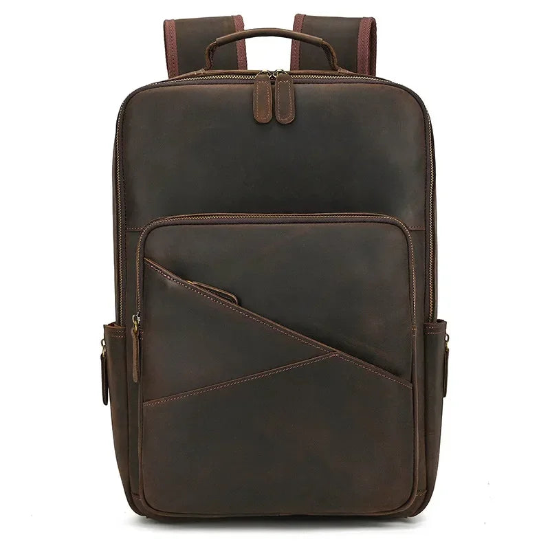 Men’s Leather Laptop Backpack – Large Capacity Work & Travel Bag