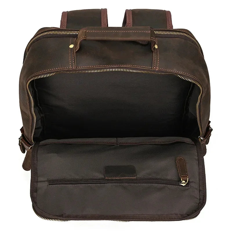 Men’s Leather Laptop Backpack – Large Capacity Work & Travel Bag