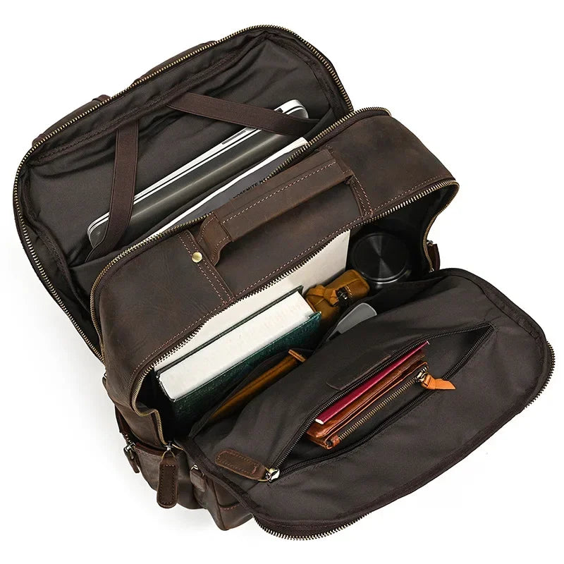 Men’s Leather Laptop Backpack – Large Capacity Work & Travel Bag