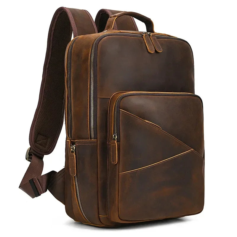 Men’s Leather Laptop Backpack – Large Capacity Work & Travel Bag