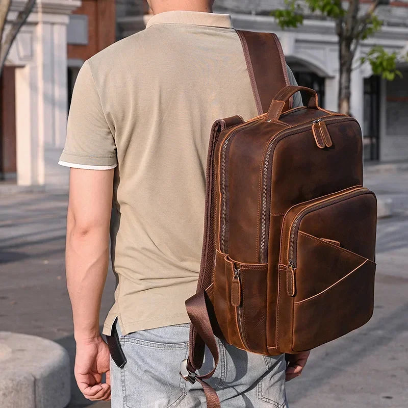 Men’s Leather Laptop Backpack – Large Capacity Work & Travel Bag