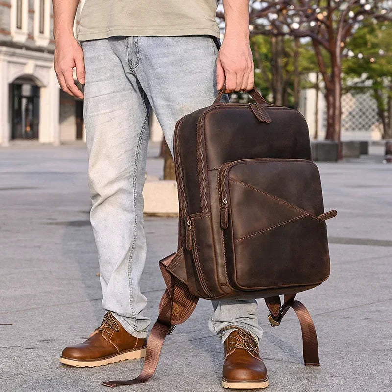 Men’s Leather Laptop Backpack – Large Capacity Work & Travel Bag