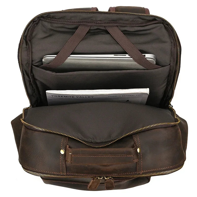 Men’s Leather Laptop Backpack – Large Capacity Work & Travel Bag