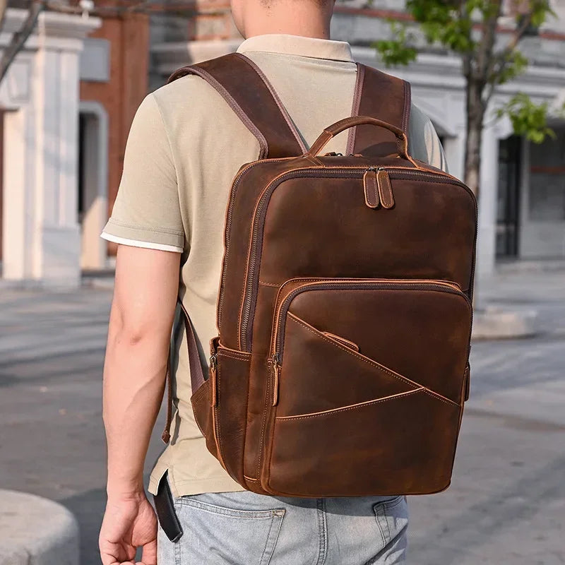 Men’s Leather Laptop Backpack – Large Capacity Work & Travel Bag