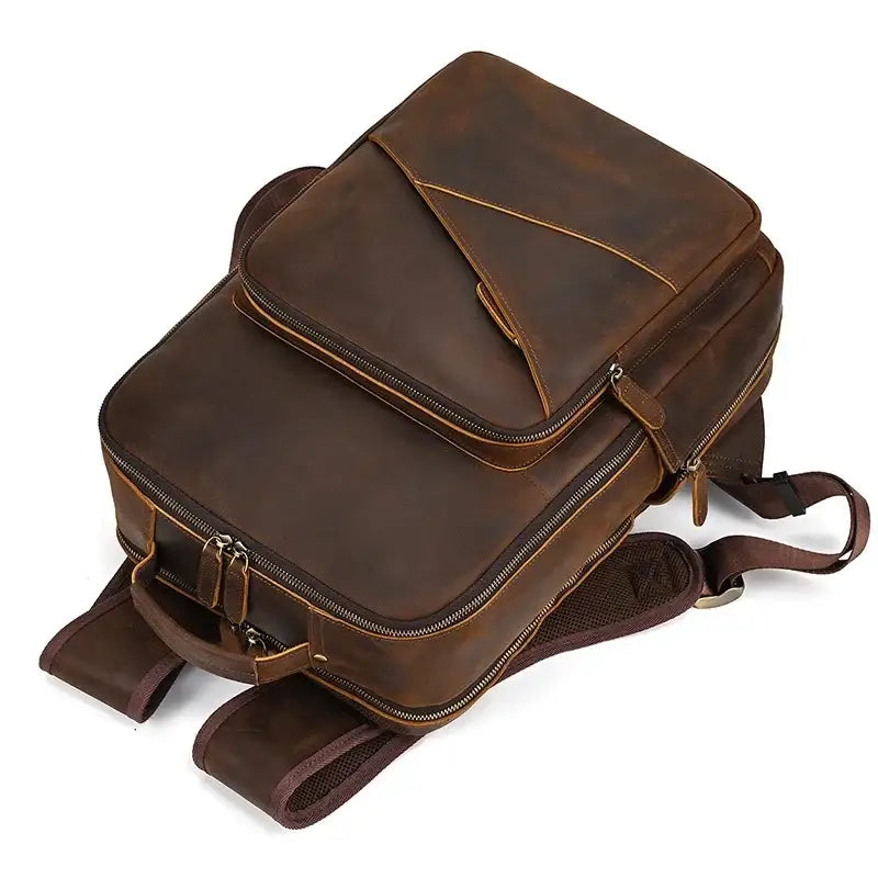 Men’s Leather Laptop Backpack – Large Capacity Work & Travel Bag