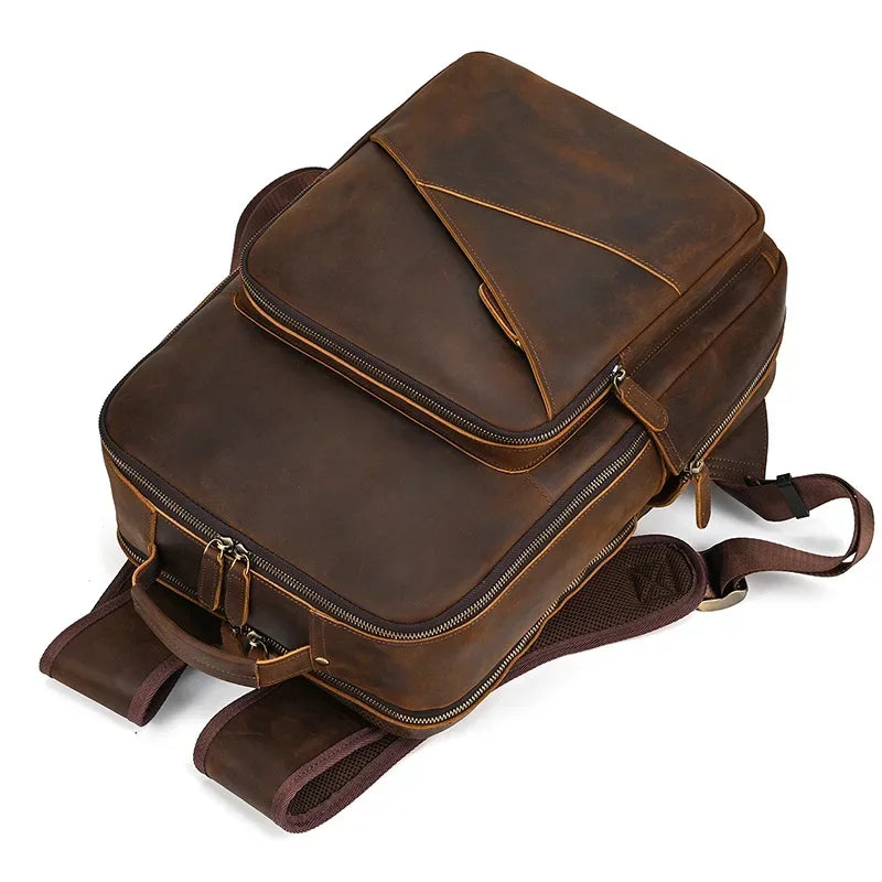 Men’s Leather Laptop Backpack – Large Capacity Work & Travel Bag
