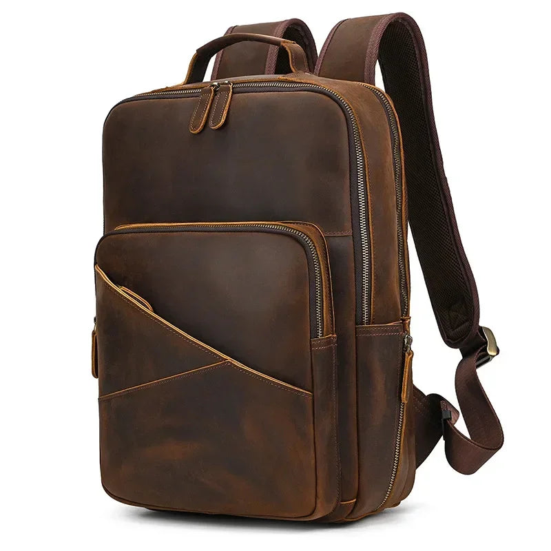 Men’s Leather Laptop Backpack – Large Capacity Work & Travel Bag - Brown