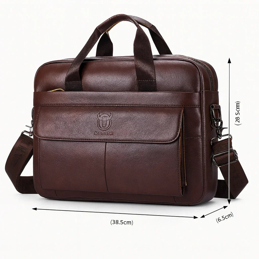 Men’s Leather Laptop Briefcase – 14 Inch Slim Business Bag with Flap Pocket