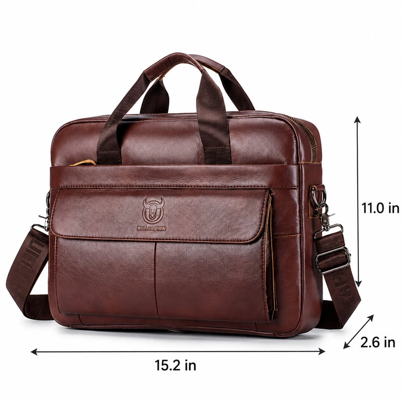 Men’s Leather Laptop Briefcase – 14 Inch Slim Business Bag with Flap Pocket