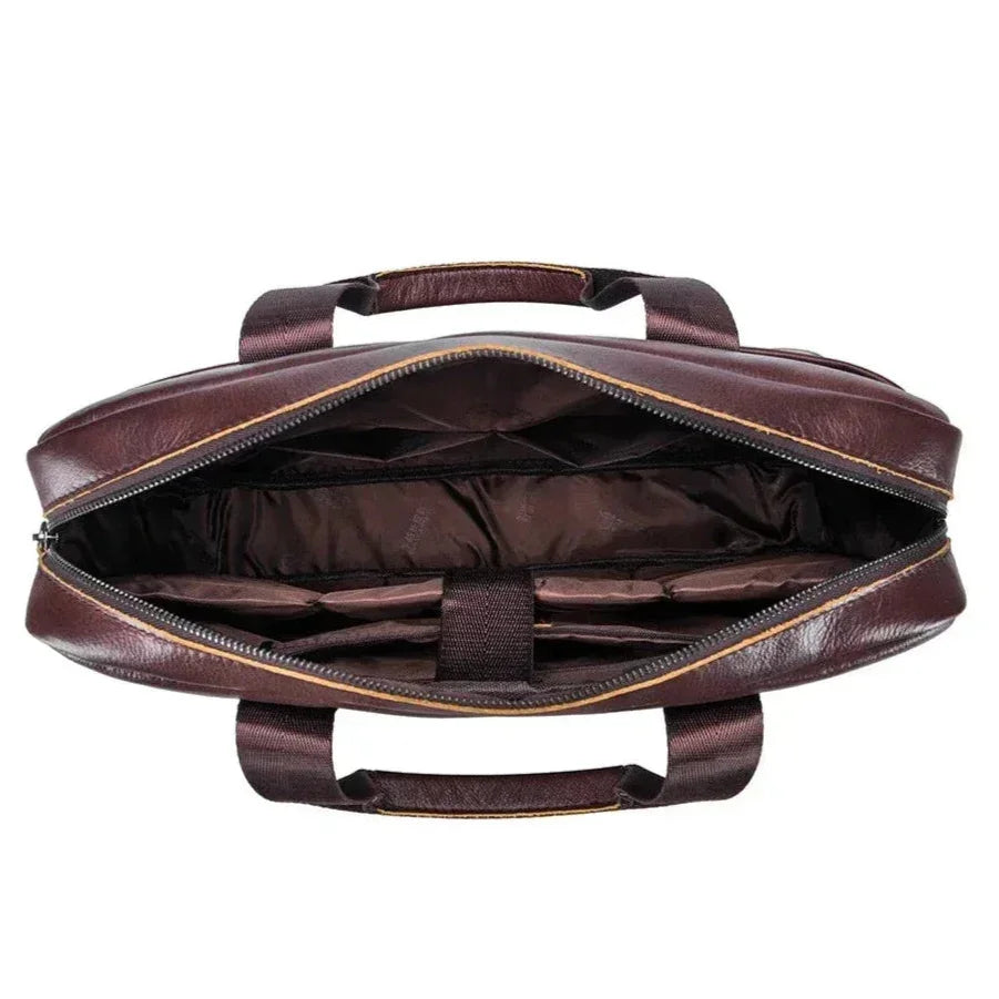 Men’s Leather Laptop Briefcase – 14 Inch Slim Business Bag with Flap Pocket