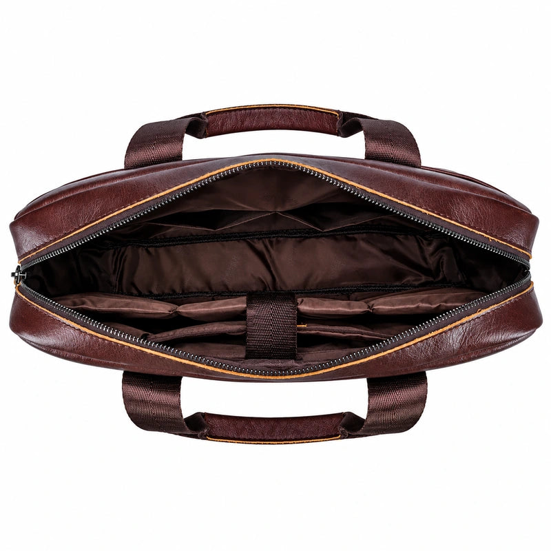Men’s Leather Laptop Briefcase – 14 Inch Slim Business Bag with Flap Pocket