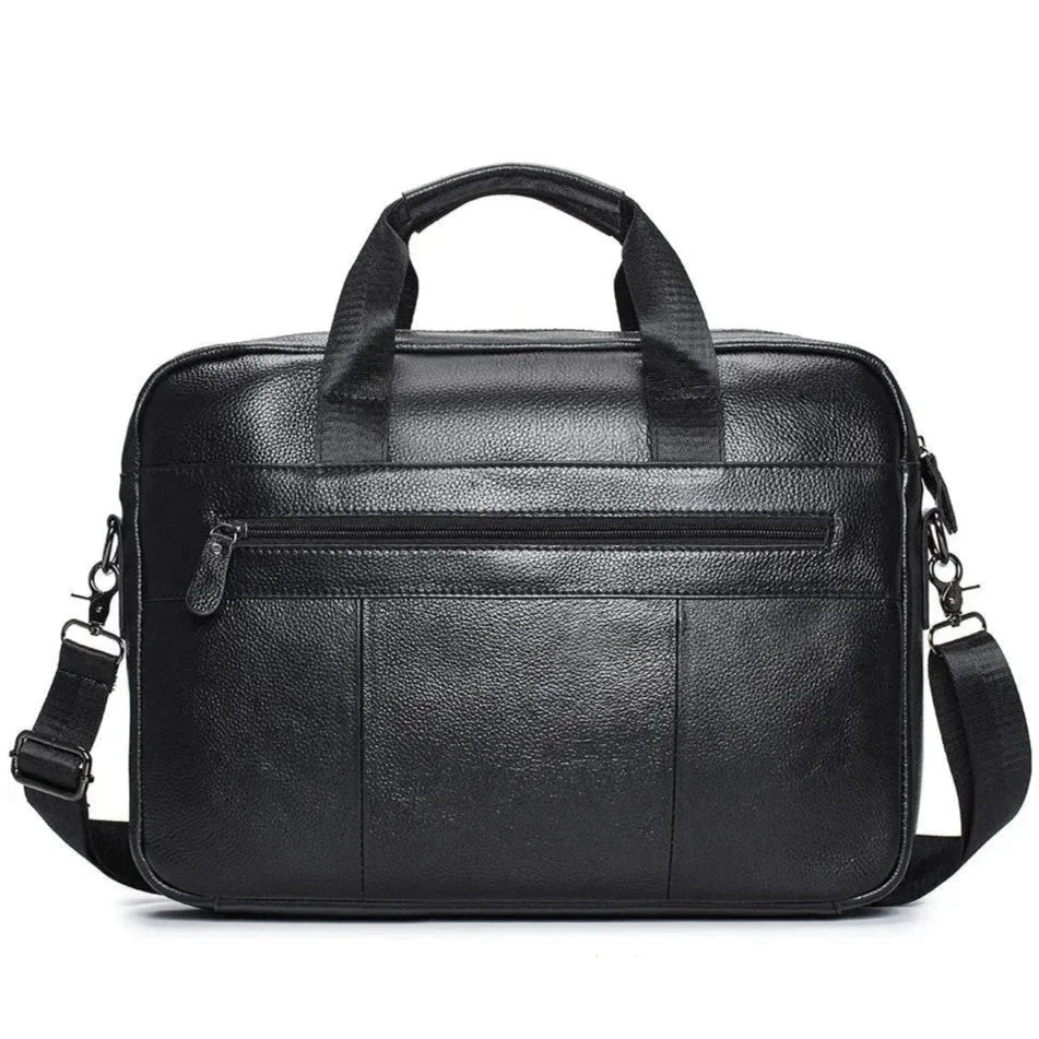 Men’s Leather Laptop Briefcase – 14 Inch Slim Business Bag with Flap Pocket