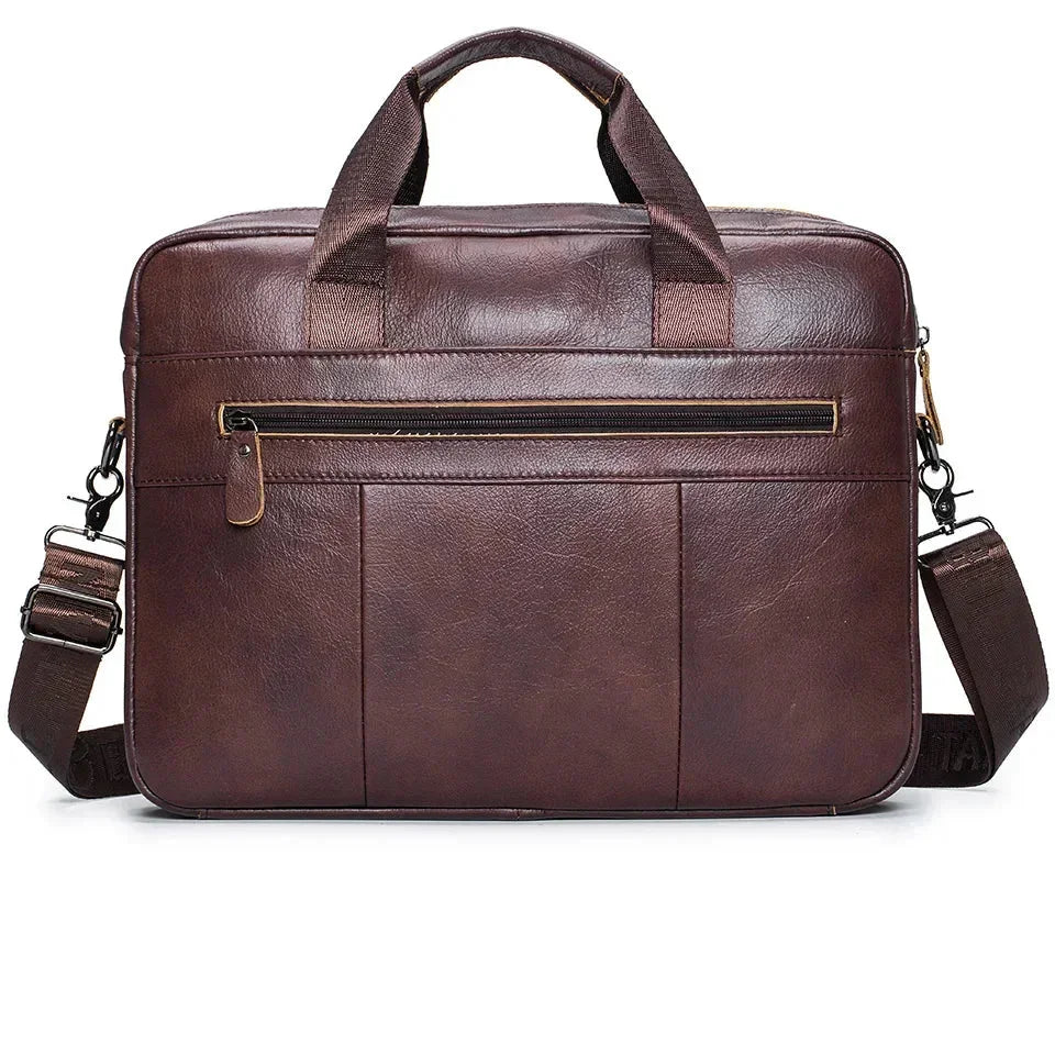 Men’s Leather Laptop Briefcase – 14 Inch Slim Business Bag with Flap Pocket