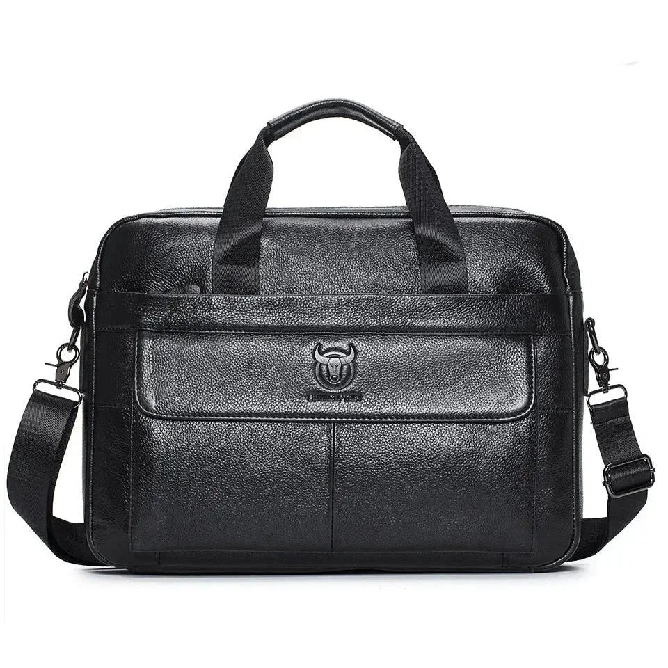 Men’s Leather Laptop Briefcase – 14 Inch Slim Business Bag with Flap Pocket