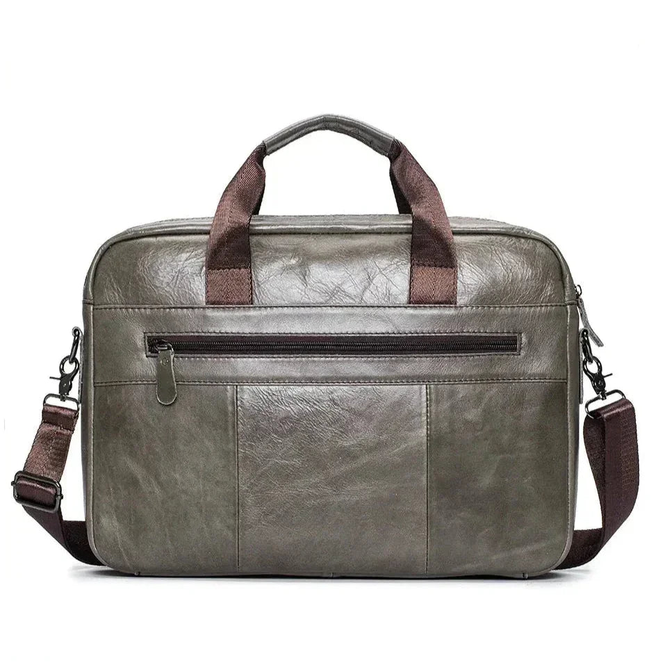 Men’s Leather Laptop Briefcase – 14 Inch Slim Business Bag with Flap Pocket