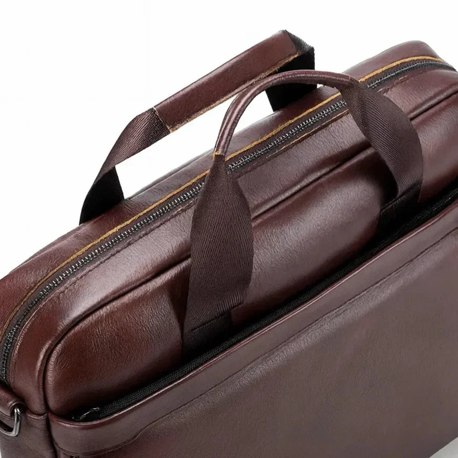 Men’s Leather Laptop Briefcase – 14 Inch Slim Business Bag with Flap Pocket