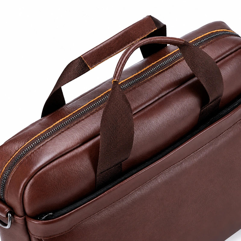 Men’s Leather Laptop Briefcase – 14 Inch Slim Business Bag with Flap Pocket